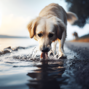 Manche Hunde trinken viel beim Planschen